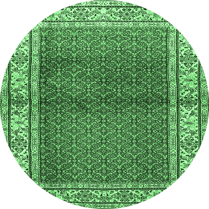 Round Persian Emerald Green Traditional Rug, tr1422emgrn