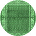Round Persian Emerald Green Traditional Rug, tr1422emgrn
