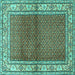 Square Machine Washable Persian Turquoise Traditional Area Rugs, wshtr1422turq