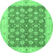 Round Oriental Emerald Green Traditional Rug, tr1423emgrn