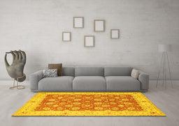 Machine Washable Oriental Yellow Traditional Rug in a Living Room, wshtr1423yw
