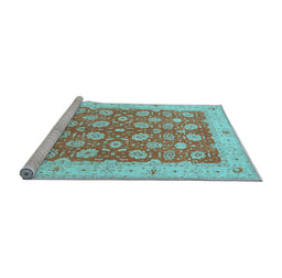 Sideview of Machine Washable Oriental Light Blue Traditional Rug, wshtr1423lblu