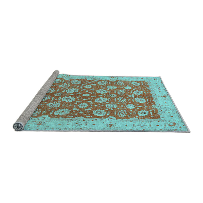 Sideview of Machine Washable Oriental Light Blue Traditional Rug, wshtr1423lblu