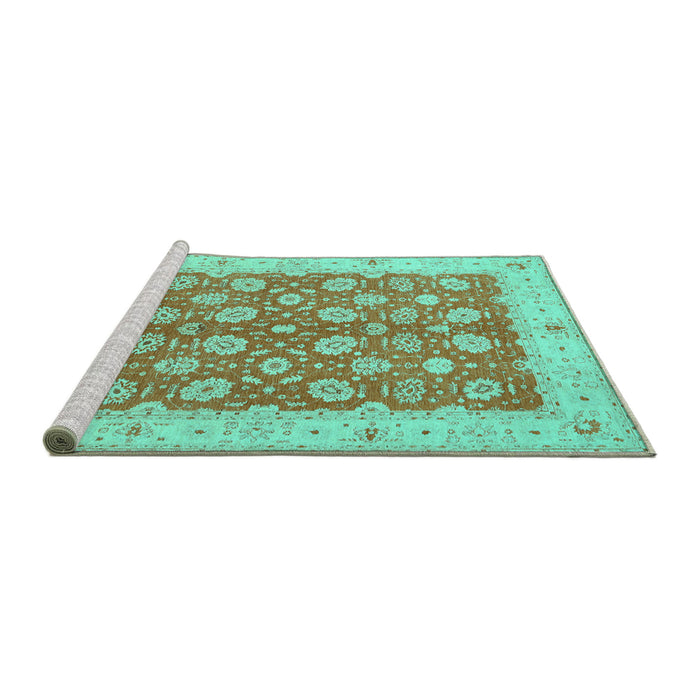 Sideview of Machine Washable Oriental Turquoise Traditional Area Rugs, wshtr1423turq