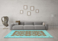 Machine Washable Oriental Light Blue Traditional Rug, wshtr1423lblu