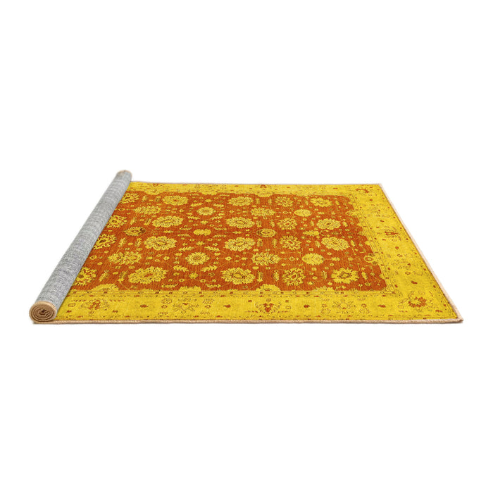 Sideview of Machine Washable Oriental Yellow Traditional Rug, wshtr1423yw