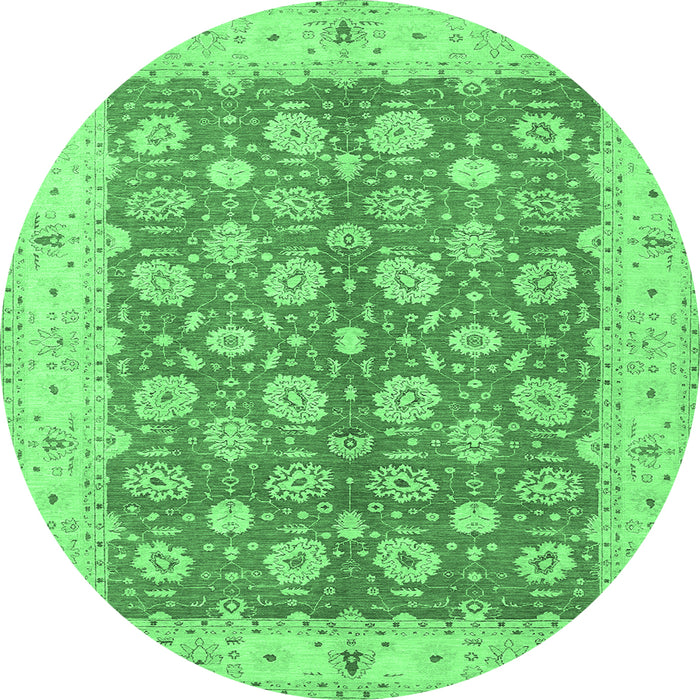 Round Machine Washable Oriental Emerald Green Traditional Area Rugs, wshtr1423emgrn