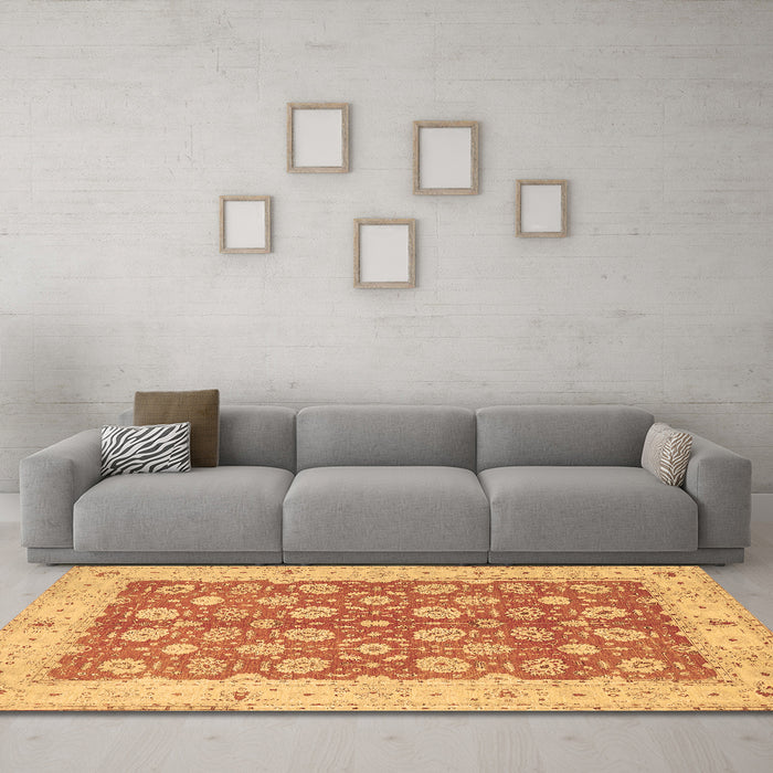 Machine Washable Oriental Brown Traditional Rug in a Living Room,, wshtr1423brn