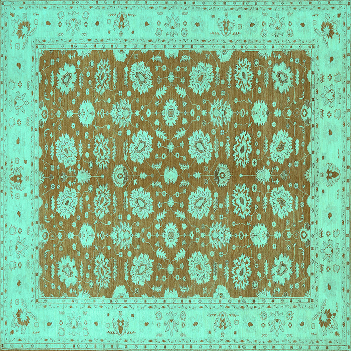 Square Machine Washable Oriental Turquoise Traditional Area Rugs, wshtr1423turq