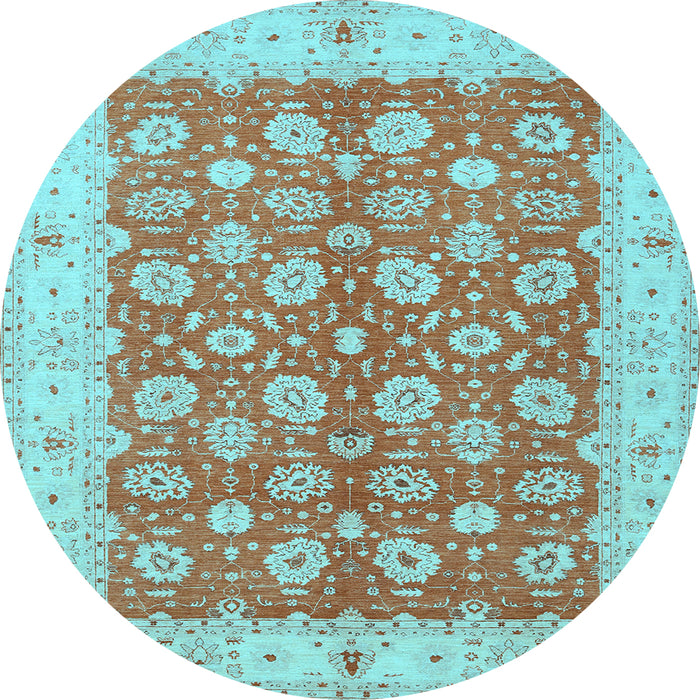 Round Machine Washable Oriental Light Blue Traditional Rug, wshtr1423lblu