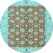 Round Machine Washable Oriental Light Blue Traditional Rug, wshtr1423lblu