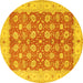 Round Machine Washable Oriental Yellow Traditional Rug, wshtr1423yw