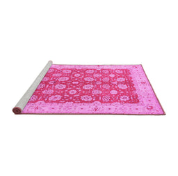 Sideview of Machine Washable Oriental Pink Traditional Rug, wshtr1423pnk