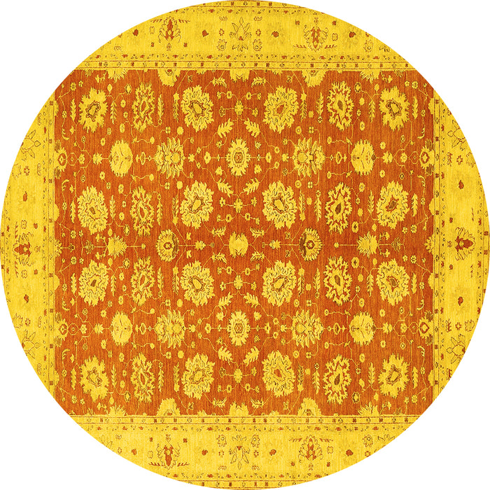 Round Oriental Yellow Traditional Rug, tr1423yw
