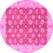 Round Machine Washable Oriental Pink Traditional Rug, wshtr1423pnk