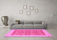 Machine Washable Oriental Pink Traditional Rug, wshtr1423pnk