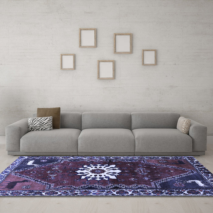 Machine Washable Persian Blue Traditional Rug in a Living Room, wshtr1424blu