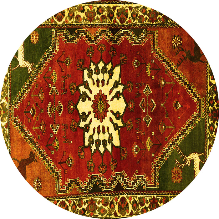 Round Persian Yellow Traditional Rug, tr1424yw
