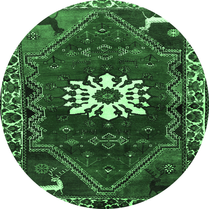 Round Persian Emerald Green Traditional Rug, tr1424emgrn