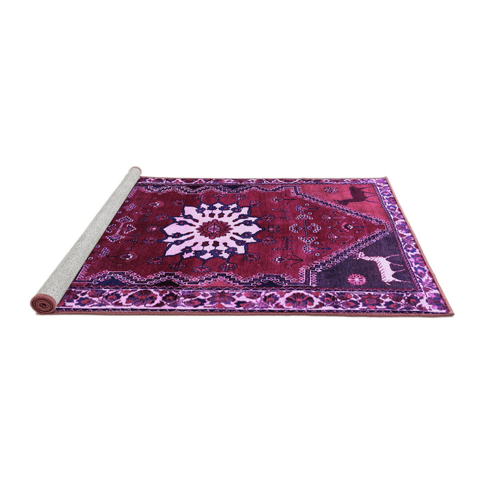 Sideview of Machine Washable Persian Purple Traditional Area Rugs, wshtr1424pur