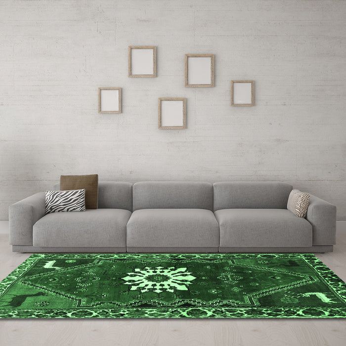 Machine Washable Persian Emerald Green Traditional Area Rugs in a Living Room,, wshtr1424emgrn