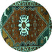 Round Machine Washable Persian Turquoise Traditional Area Rugs, wshtr1424turq