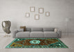 Machine Washable Persian Turquoise Traditional Area Rugs in a Living Room,, wshtr1424turq