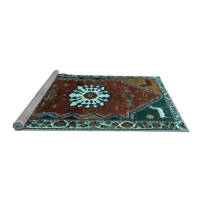 Sideview of Machine Washable Persian Light Blue Traditional Rug, wshtr1424lblu