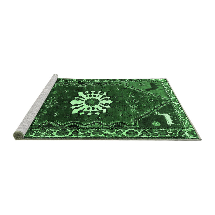 Sideview of Machine Washable Persian Emerald Green Traditional Area Rugs, wshtr1424emgrn