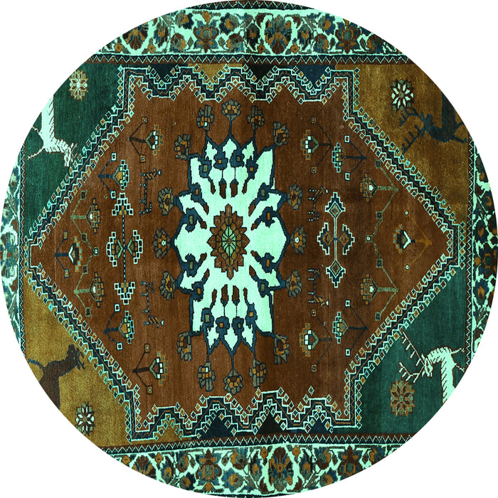 Round Persian Turquoise Traditional Rug, tr1424turq