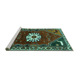 Sideview of Machine Washable Persian Turquoise Traditional Area Rugs, wshtr1424turq