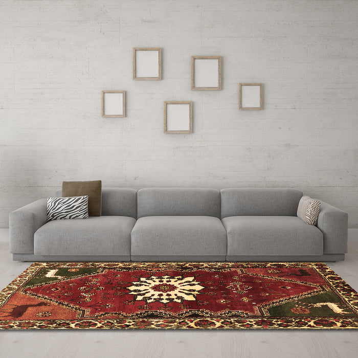Machine Washable Persian Brown Traditional Rug in a Living Room,, wshtr1424brn