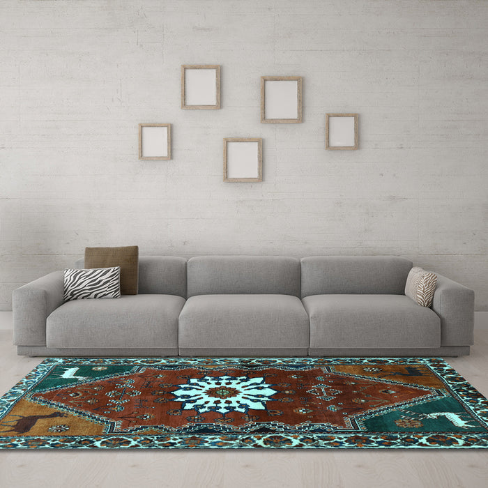 Machine Washable Persian Light Blue Traditional Rug in a Living Room, wshtr1424lblu