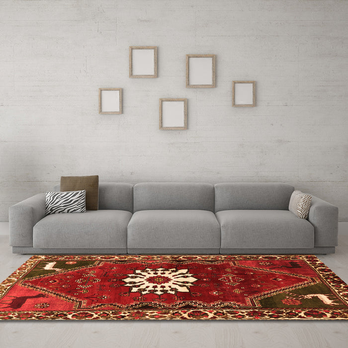 Machine Washable Persian Orange Traditional Area Rugs in a Living Room, wshtr1424org