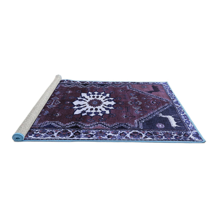 Sideview of Machine Washable Persian Blue Traditional Rug, wshtr1424blu