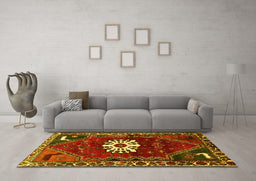 Machine Washable Persian Yellow Traditional Rug in a Living Room, wshtr1424yw