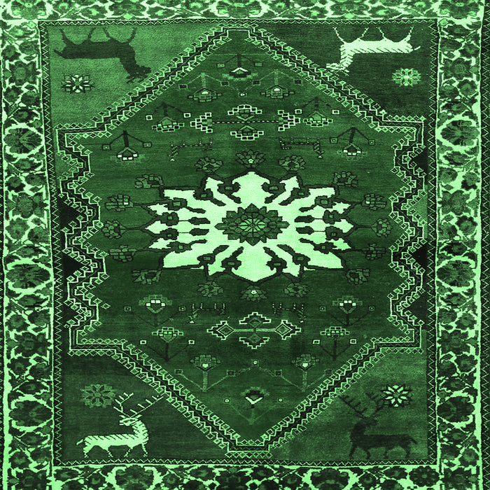 Square Persian Emerald Green Traditional Rug, tr1424emgrn