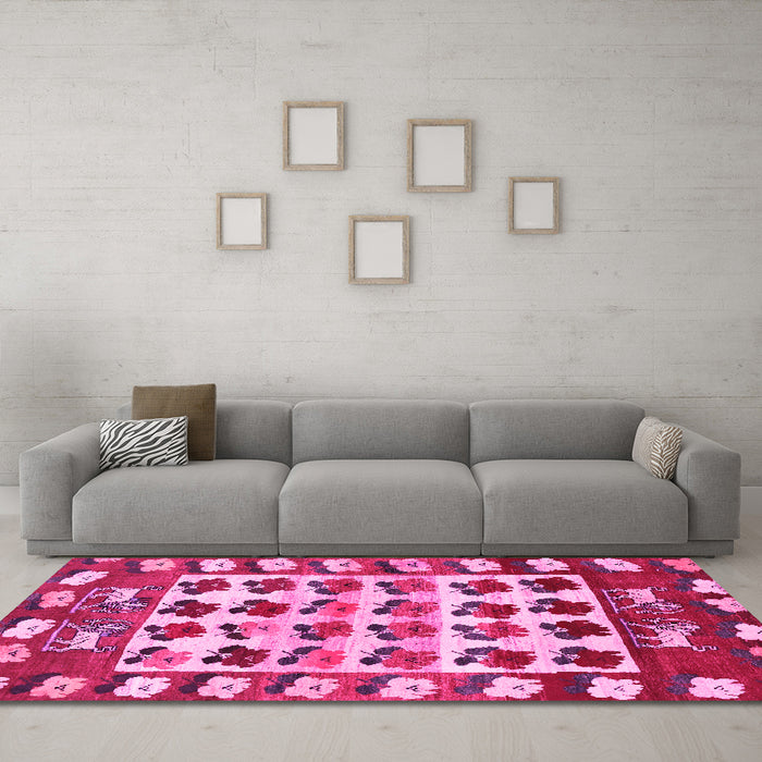 Machine Washable Persian Pink Traditional Rug in a Living Room, wshtr1425pnk