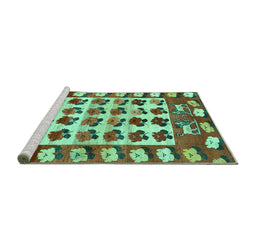 Sideview of Machine Washable Persian Turquoise Traditional Area Rugs, wshtr1425turq