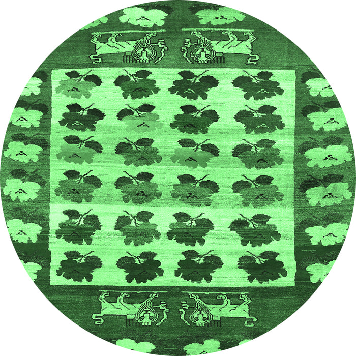 Round Persian Emerald Green Traditional Rug, tr1425emgrn