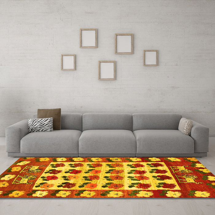 Machine Washable Persian Yellow Traditional Rug in a Living Room, wshtr1425yw