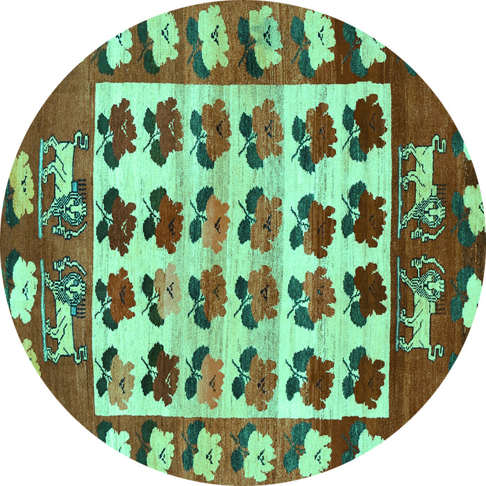 Round Persian Turquoise Traditional Rug, tr1425turq