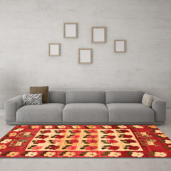 Machine Washable Persian Orange Traditional Area Rugs in a Living Room, wshtr1425org