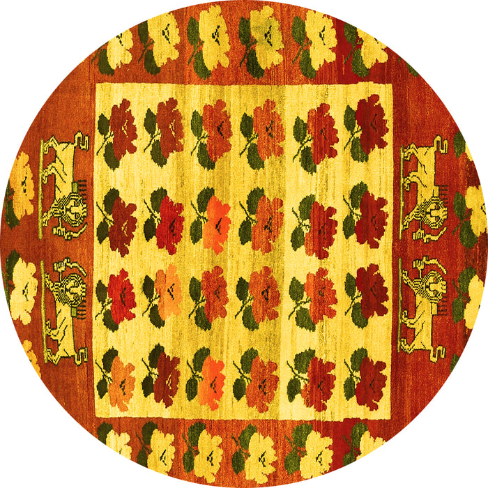 Round Persian Yellow Traditional Rug, tr1425yw