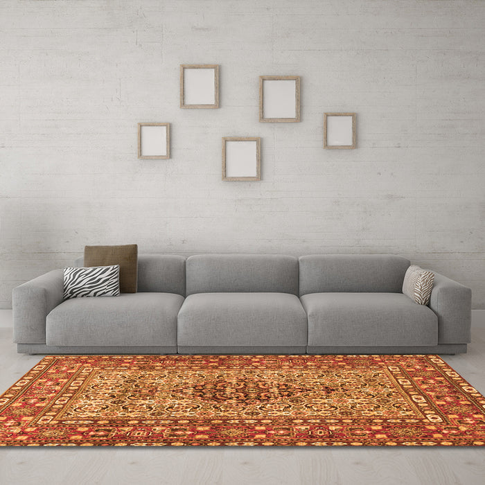 Machine Washable Persian Orange Traditional Area Rugs in a Living Room, wshtr1426org
