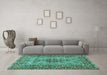 Machine Washable Persian Turquoise Traditional Area Rugs in a Living Room,, wshtr1426turq