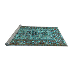 Sideview of Machine Washable Persian Light Blue Traditional Rug, wshtr1426lblu