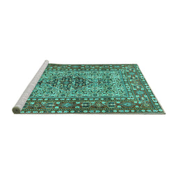 Sideview of Machine Washable Persian Turquoise Traditional Area Rugs, wshtr1426turq