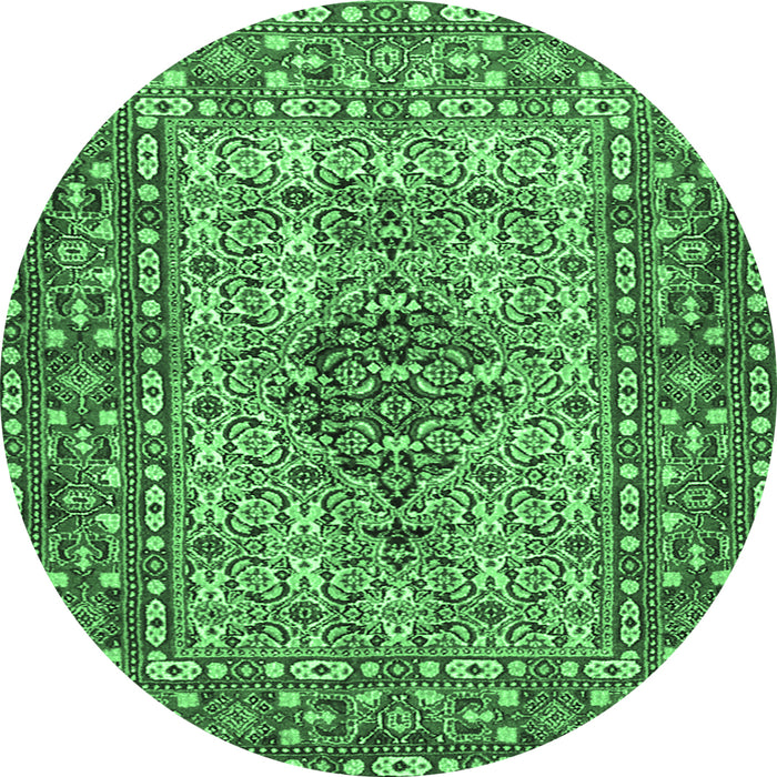Round Machine Washable Persian Emerald Green Traditional Area Rugs, wshtr1426emgrn