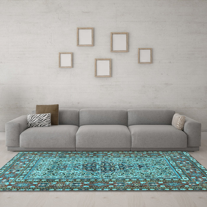 Machine Washable Persian Light Blue Traditional Rug in a Living Room, wshtr1426lblu